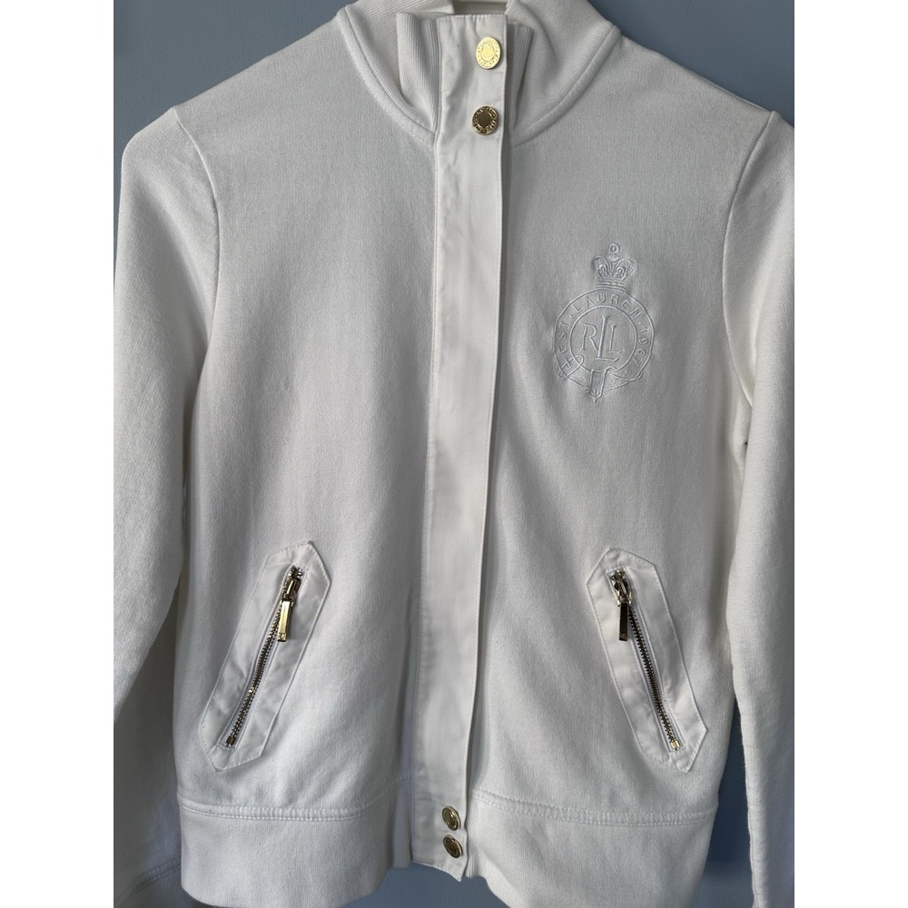 Lauren Ralph Lauren White Crest Zip Mock Neck Sweatshirt Petite P/P
